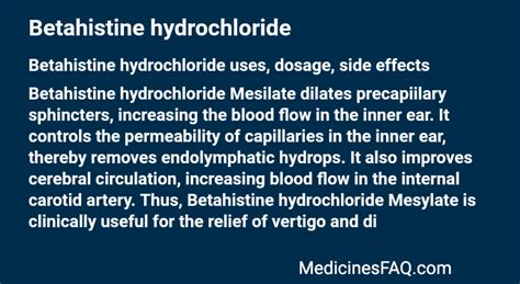 beta histine|Betahistine hydrochloride Uses, Dosage, Side Effects and more.